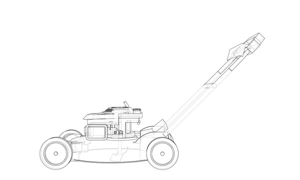 recommend clip art: Outline lawn mower. Wire-frame style