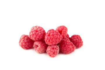 Ripe raspberries isolated on white background cutout.