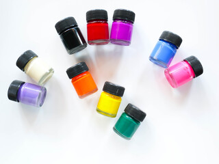 Poster Color bottle on white background, ink colors