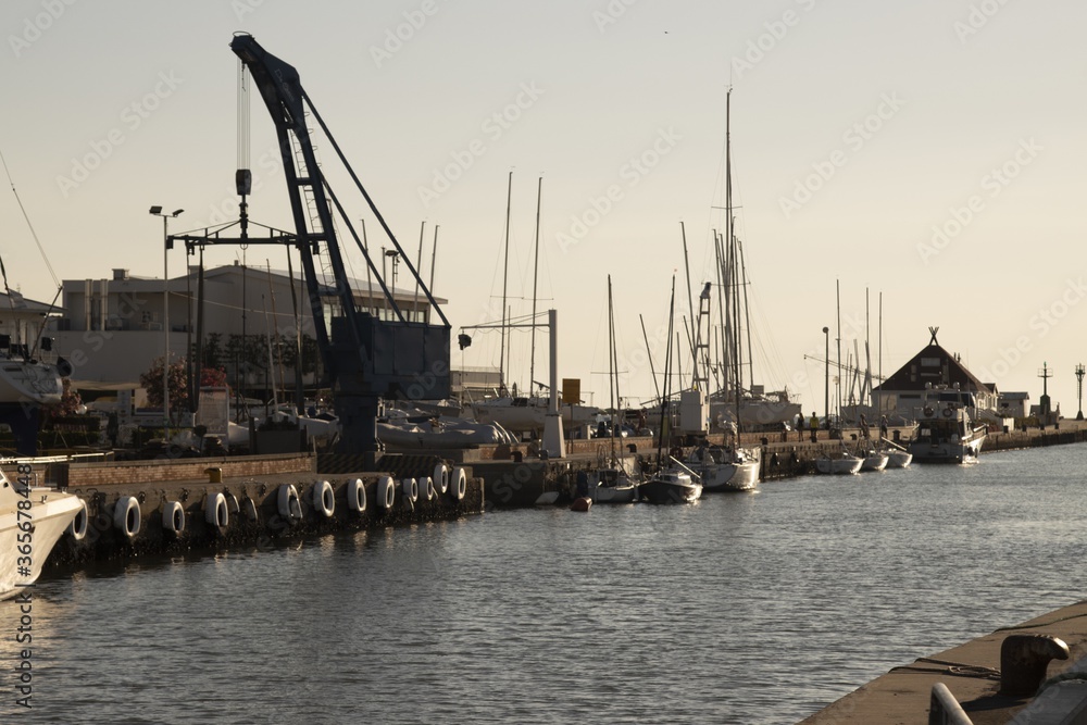 Sticker Boats parked in the port of Cervia, Italy