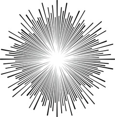Fototapeta premium Black radial speed lines. Round form. Explosion background. Star rays. Sunburst. Fireworks. Handwritten design element for frames, prints, tattoo, web, template, logo, and comic books