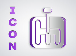 Paper cut Gear shifter icon isolated on grey background. Transmission icon. Paper art style. Vector Illustration.