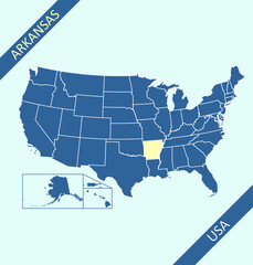 Fototapeta na wymiar Arkansas highlighted on USA map