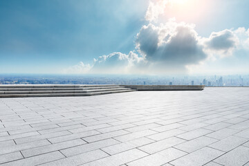Empty floor and modern city skyline with buildings in Shanghai,China.High angle view.