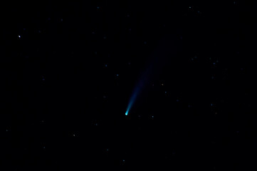 horizontal night photography of neowise comet and the stars