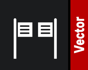 White Old western swinging saloon door icon isolated on black background. Vector Illustration.