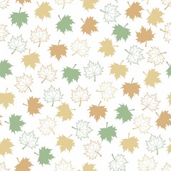 Fototapeta premium Fall leaf seamless pattern. Autumn maple foliage. Flat design template. Modern leaf texture. Can be used for tile, design fabric, web pages, cover and more creative designs