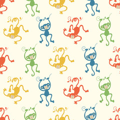 Monkey seamless pattern on light background. Flat design