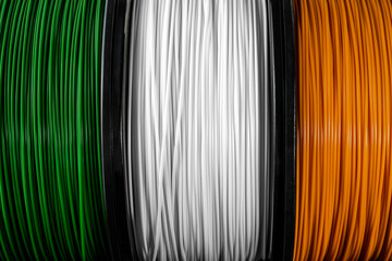Ireland flag of the coils for 3D printer. Filament for 3d printing, Bright thermoplastic of green,...