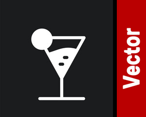 White Martini glass icon isolated on black background. Cocktail icon. Wine glass icon. Vector Illustration.