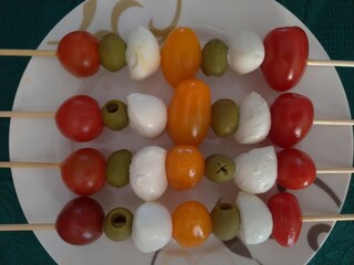 Tomatoes, mozzarella and olives - 365682057