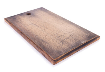 cutting wooden board on white background