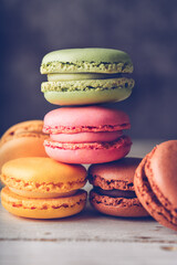 Variety of flavors of Macarrons, sweet French