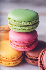 Variety of flavors of Macarrons, sweet French