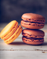 Variety of flavors of Macarons, sweet French
