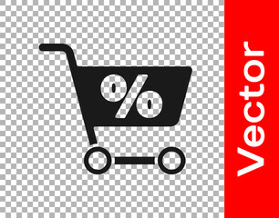 Black Shopping cart icon isolated on transparent background. Online buying concept. Delivery service sign. Supermarket basket symbol. Vector Illustration.
