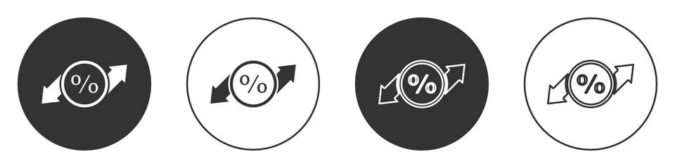 Black Discount percent tag icon isolated on white background. Shopping tag sign. Special offer sign. Discount coupons symbol. Circle button. Vector Illustration.