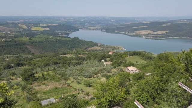 Panoramic view of Lake Corbara, in the Province of Terni, Umbria, Italy.