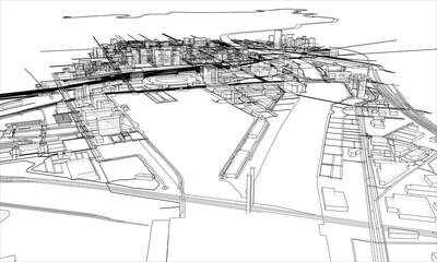 Outline city concept. Wire-frame style