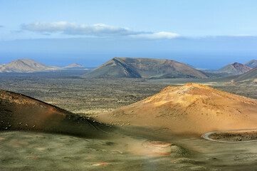 volcanic mountains at Timanfaya National Park, Lanzarote Island, Canary Islands, Spain