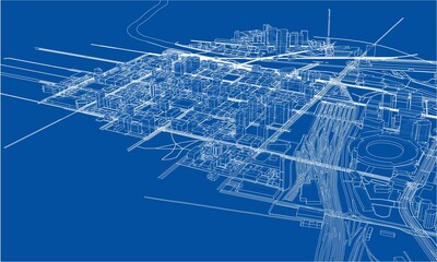 Outline city concept. Wire-frame style