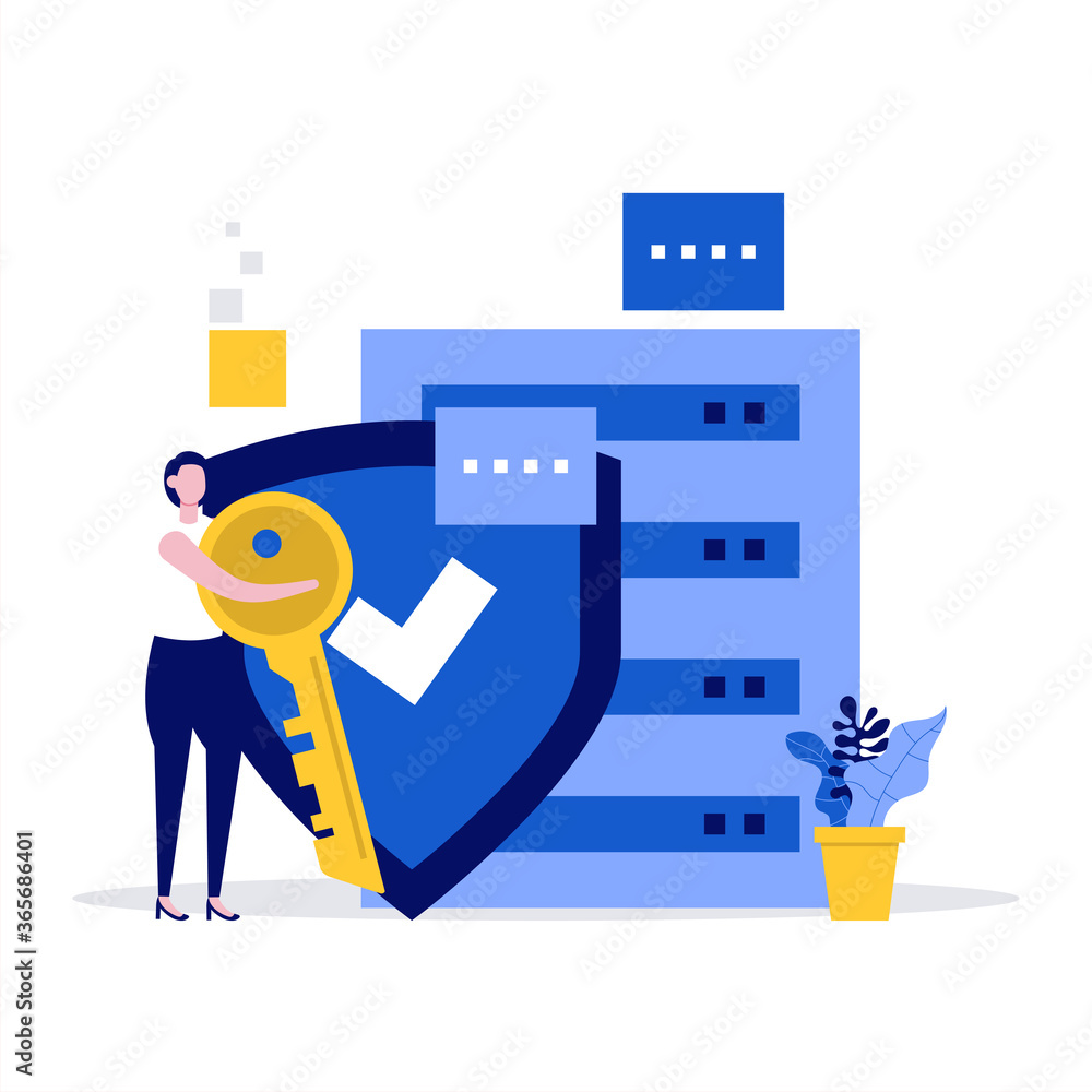 Poster cyber security vector illustration concept with characters. data security, protected access control,