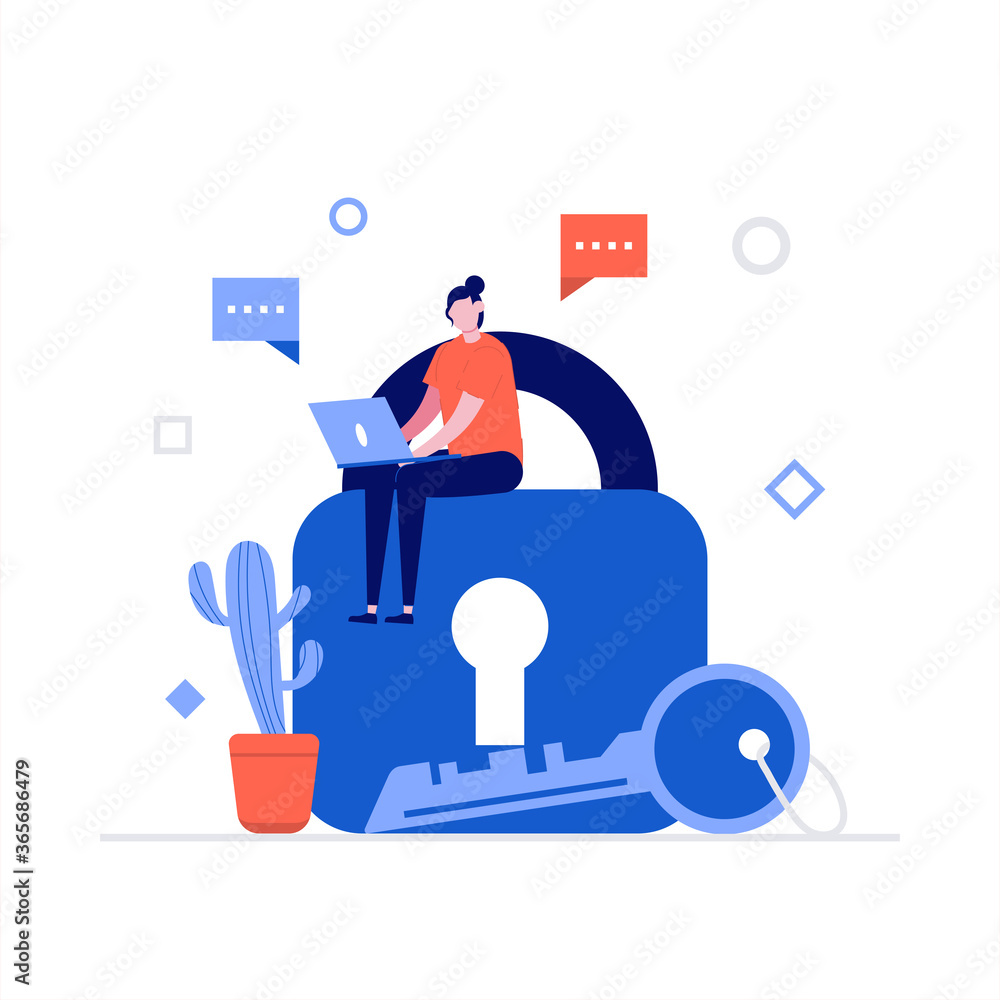 Poster cyber security vector illustration concept with characters. data security, protected access control,