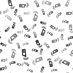 Black Car key with remote icon isolated seamless pattern on white background. Car key and alarm system. Vector Illustration.