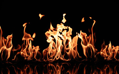 Beautiful bright fire flames on black background