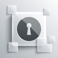 Grey Keyhole icon isolated on grey background. Key of success solution. Keyhole express the concept of riddle, secret, security. Square glass panels. Vector Illustration.