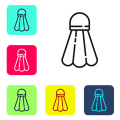 Black line Badminton shuttlecock icon isolated on white background. Sport equipment. Set icons in color square buttons. Vector Illustration.