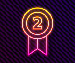 Glowing neon line Medal icon isolated on black background. Winner achievement sign. Award medal. Vector Illustration.