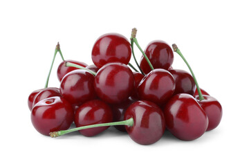 Obraz na płótnie Canvas Bunch of juicy cherries on white background