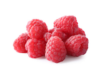 Pile of fresh ripe raspberries isolated on white