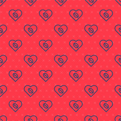 Blue line Coffee Lovers icon isolated seamless pattern on red background. I love coffee. Vector Illustration.