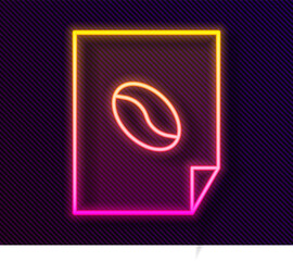 Glowing neon line Coffee poster icon isolated on black background. Vector Illustration.