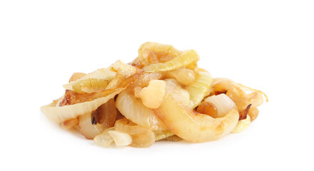 Pile of tasty fried onion isolated on white