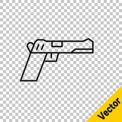 Black line Pistol or gun icon isolated on transparent background. Police or military handgun. Small firearm. Vector Illustration.