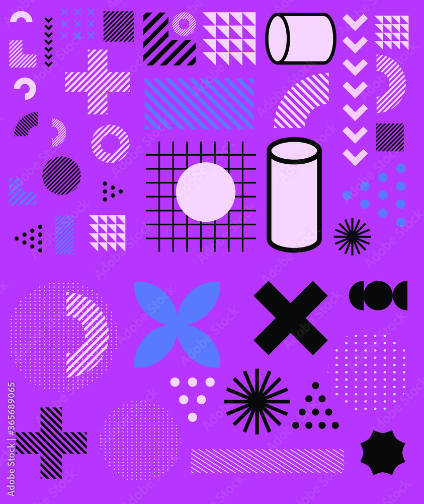 Poster minimal artwork with different colorful shapes and figures. neo-memphis mid century modern compositi