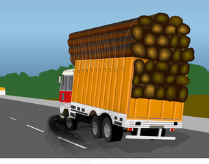Vector illustration of overloaded truck creating excessive air pollution