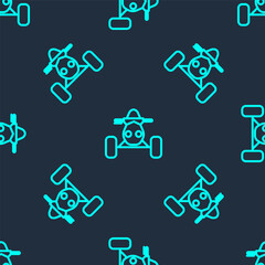 Green line All Terrain Vehicle or ATV motorcycle icon isolated seamless pattern on blue background. Quad bike. Extreme sport. Vector Illustration.