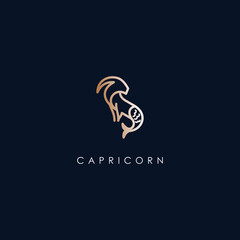 Capricorn Zodiac Logo Design With Luxury Gold Colour. Capricorn Zodiac Logo Template. Modern Design. Flat Logo. Vector Illustration