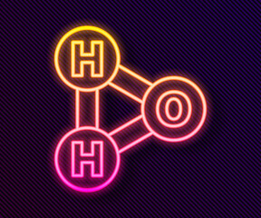 Glowing neon line Chemical formula for water drops H2O shaped icon isolated on black background. Vector Illustration.