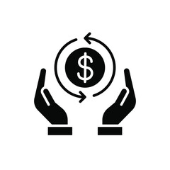 Cashback icorn, return money. Two hand holding with money dollar return. save money. financial investment icon. invest finance. solid style Vector illustration Design on white background. EPS10