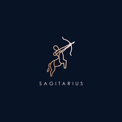 Fototapeta na wymiar Sagitarius Zodiac Logo Design With Luxury Gold Colour. Sagitarius Zodiac Logo Template. Modern Design. Flat Logo. Vector Illustration