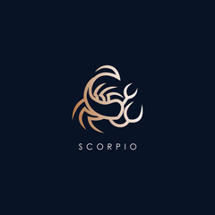 Scorpio Zodiac Logo Design With Luxury Gold Colour. Scorpio Zodiac Logo Template. Modern Design. Flat Logo. Vector Illustration