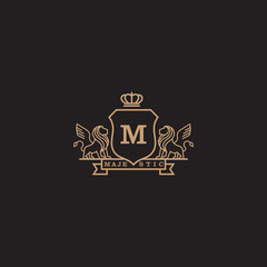 Coat Of Arms Lion Majestic Logo With Luxury. Icon.  Vector Illustration