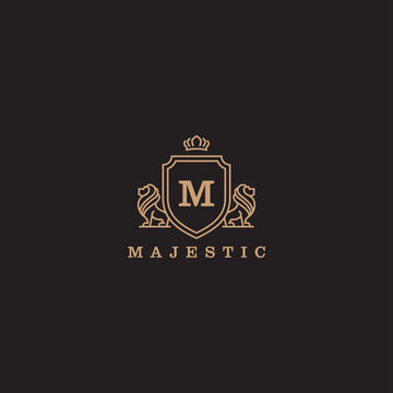 Coat Of Arms Lion Majestic Logo With Luxury. Icon.  Vector Illustration