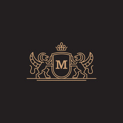 Coat Of Arms Lion Majestic Logo With Luxury. Icon.  Vector Illustration