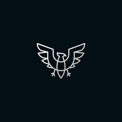 Line Eagle Logo With Luxury, Silver Colour Isolated In Black Background. Vector Illustration